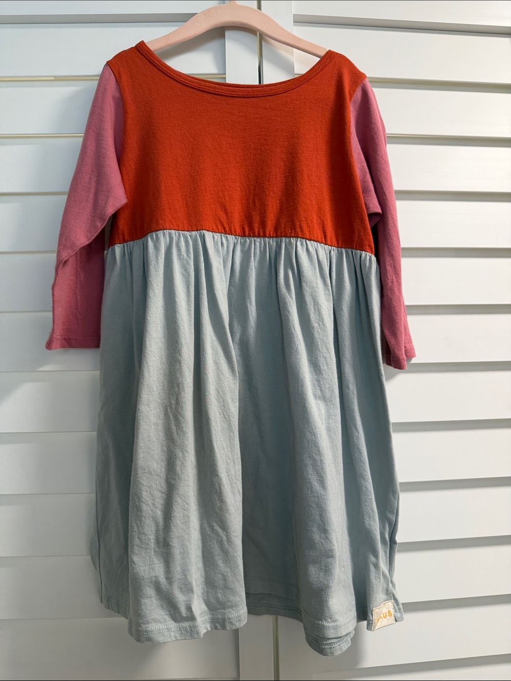 Girls' Colorblock Long Sleeve Casual Dress in Pink, Orange & Light Blue
